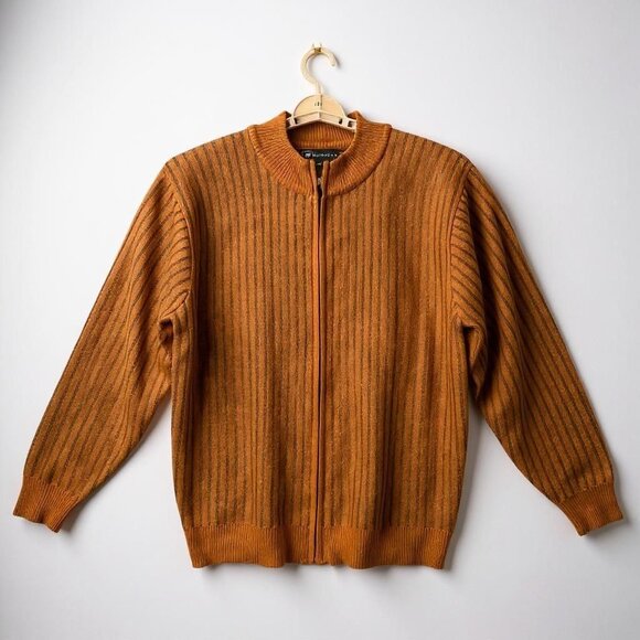 Bachrach Mens XL Sweater Striped Cardigan Wool Blend Zip Vintage Retro Pullover - Picture 2 of 12